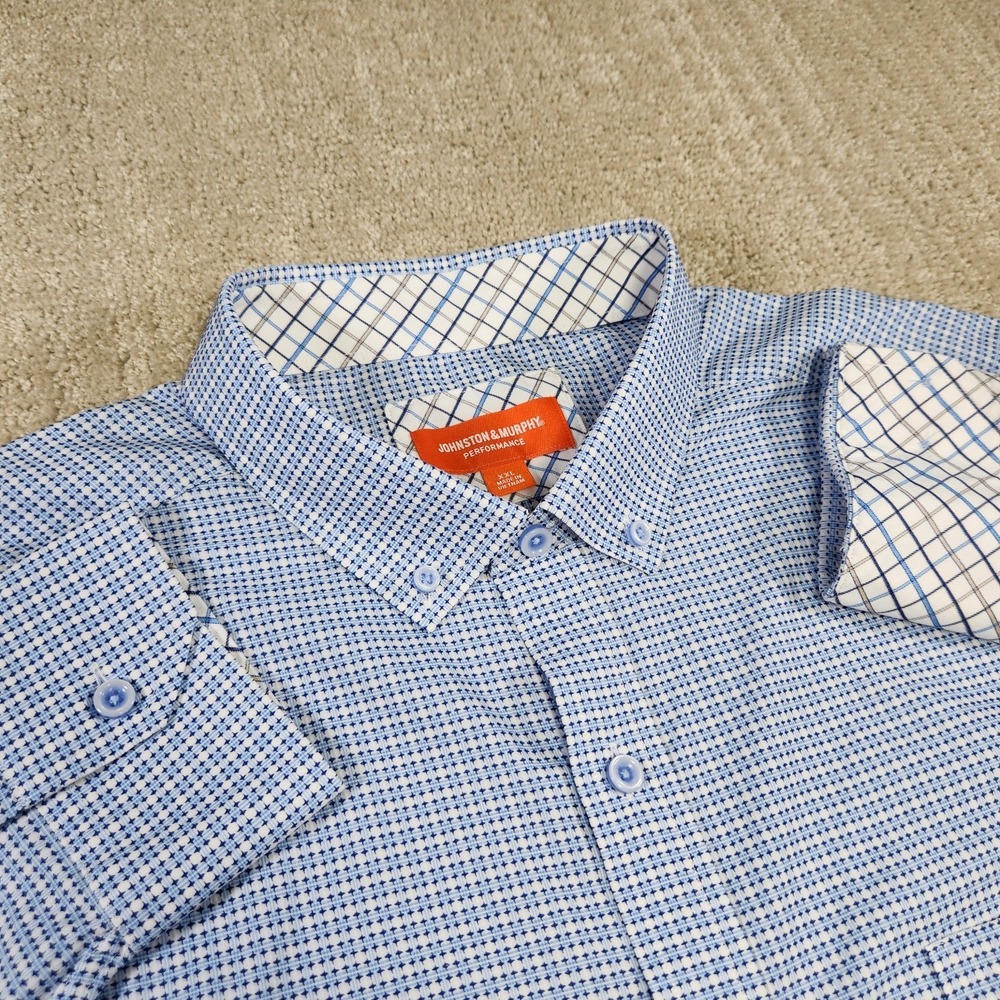 Johnston And Murphy Performance Shirt Men XXL Stretch Flip Cuff Geometric Blue